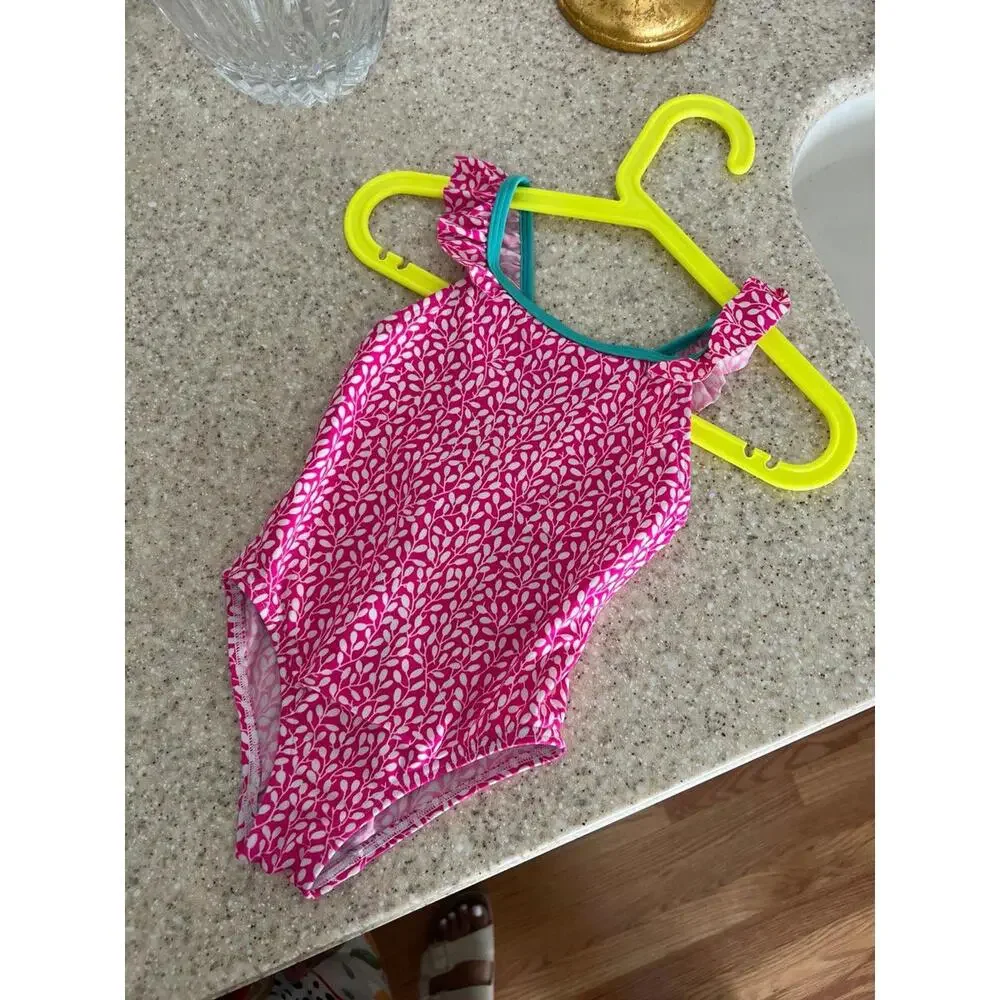 Mini Boden‎ swimsuit pink leafs size 2-3